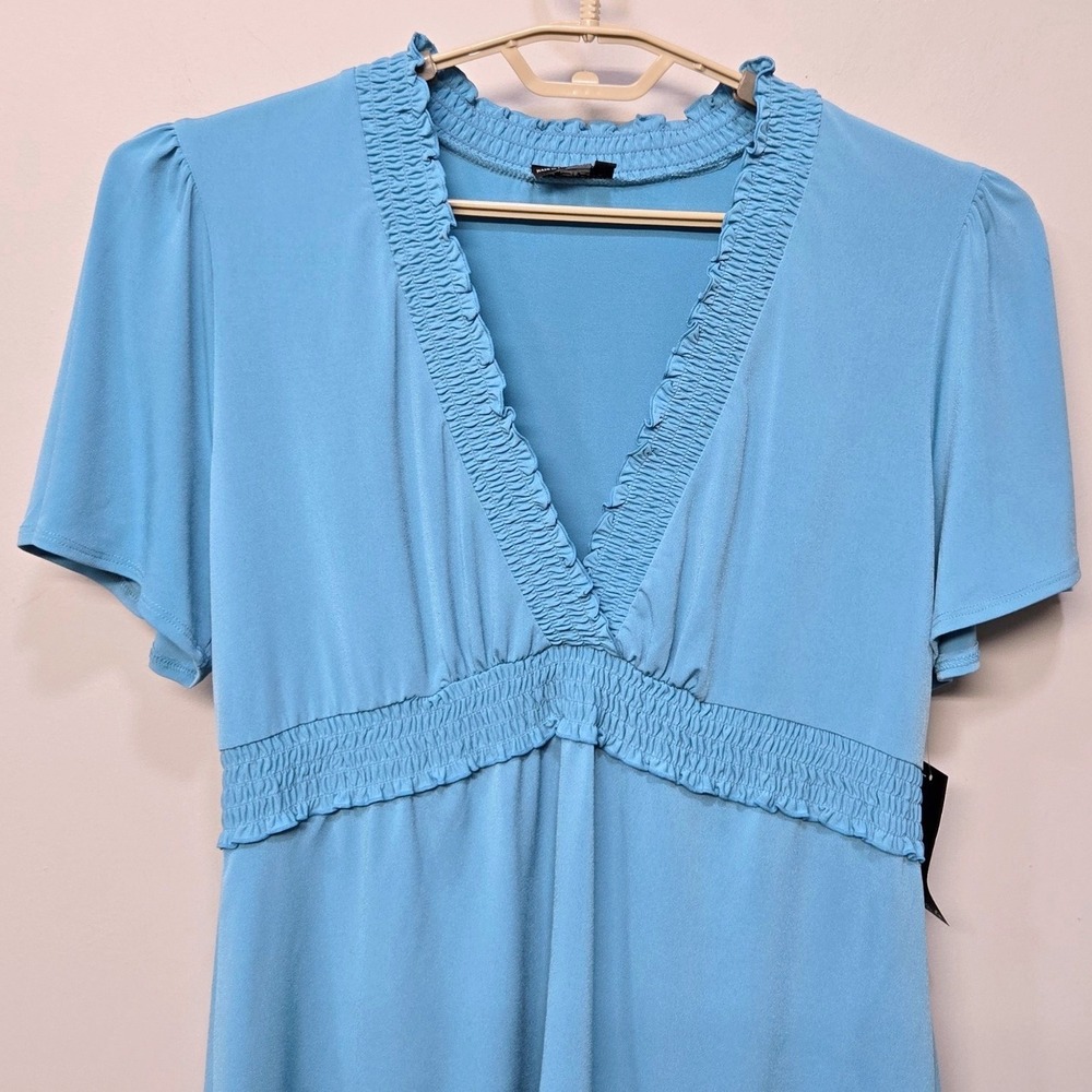 BCBG Paris Babydoll Shirt Top Women XL Blue Ruffle Empire Waist Ruffle Retro Y2K - Picture 3 of 9